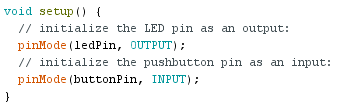Programmation de la fonction setup arduino du programme button
